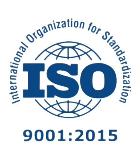 ISO 9001:2015 quality management system mark.