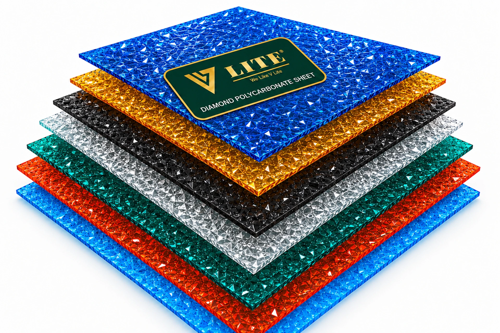 V-LITE Diamond polycarbonate product with irregular crystalline surface texture — visualisation
