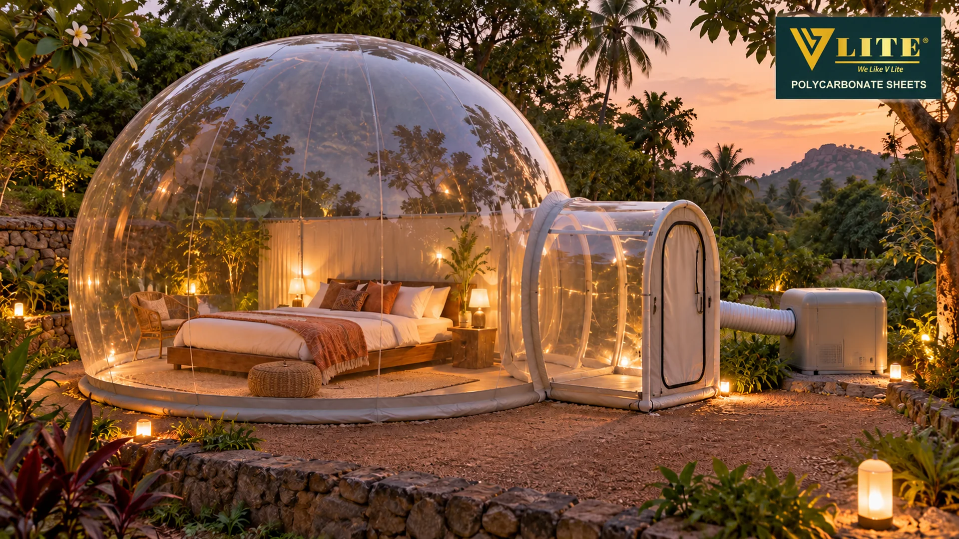 Transparent bubble accommodation with connected entry airlock