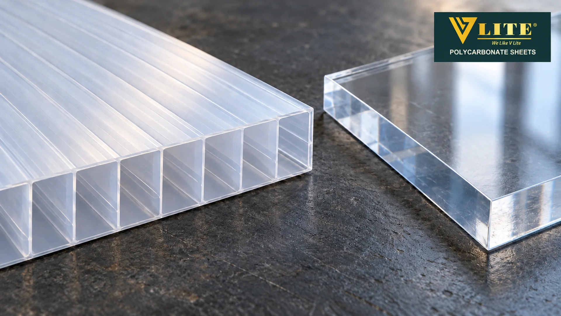 Ribbed multiwall and clear solid polycarbonate sample concepts