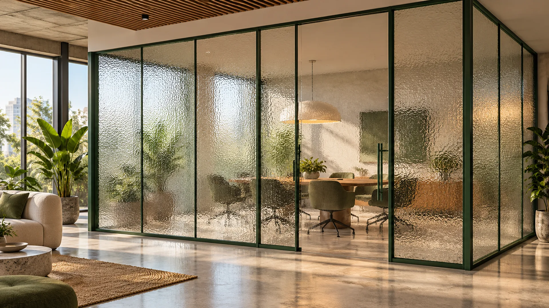Raindrop textured partition in an office concept