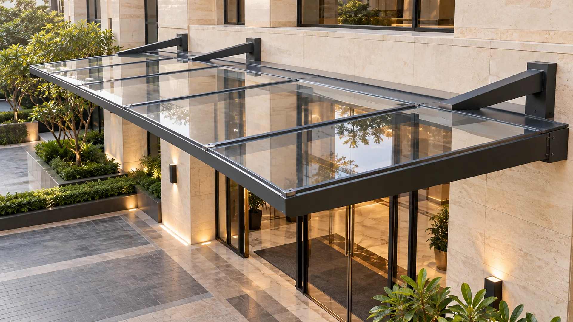 Clear solid polycarbonate entrance canopy design concept