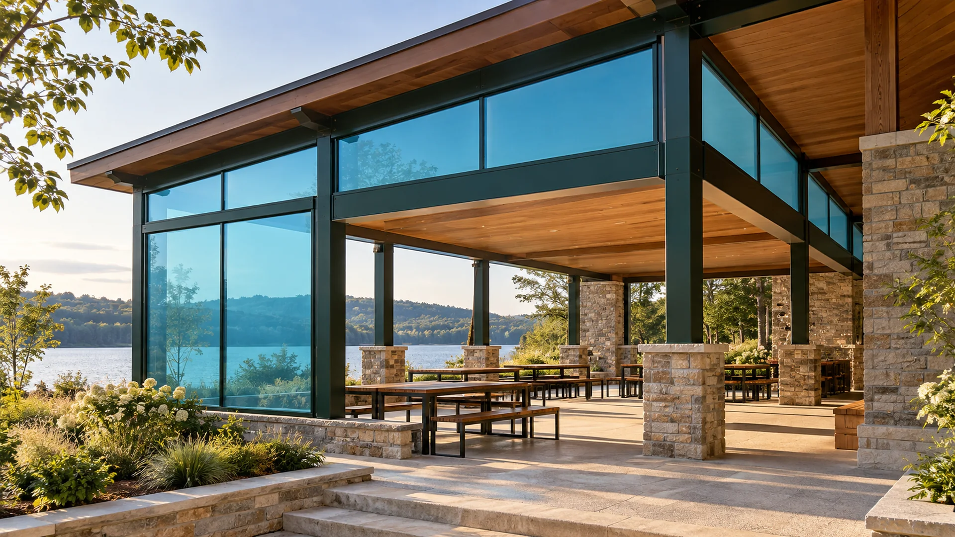 Lake blue architectural infill panel design concept