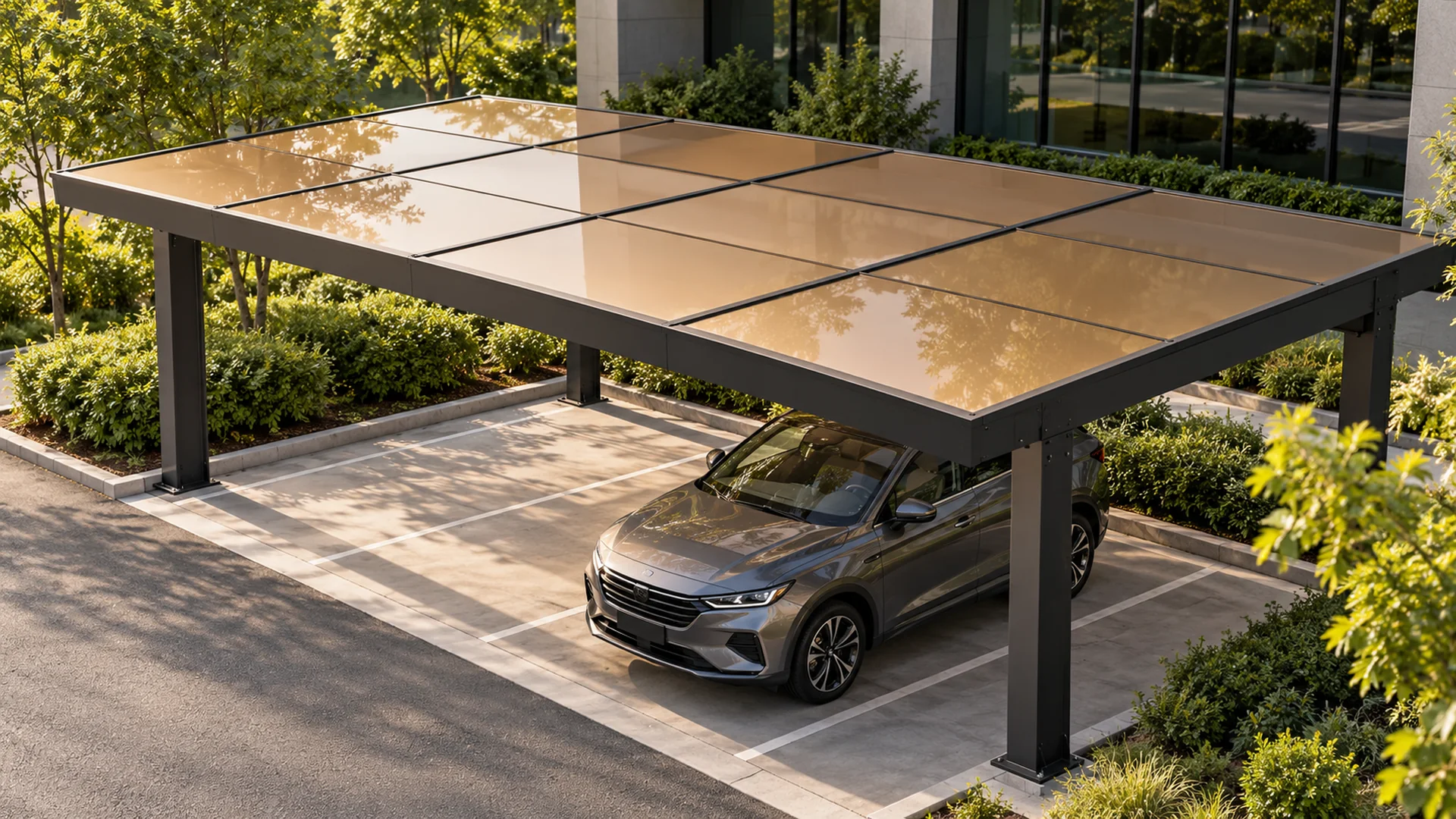 Smooth solid-sheet parking canopy design concept