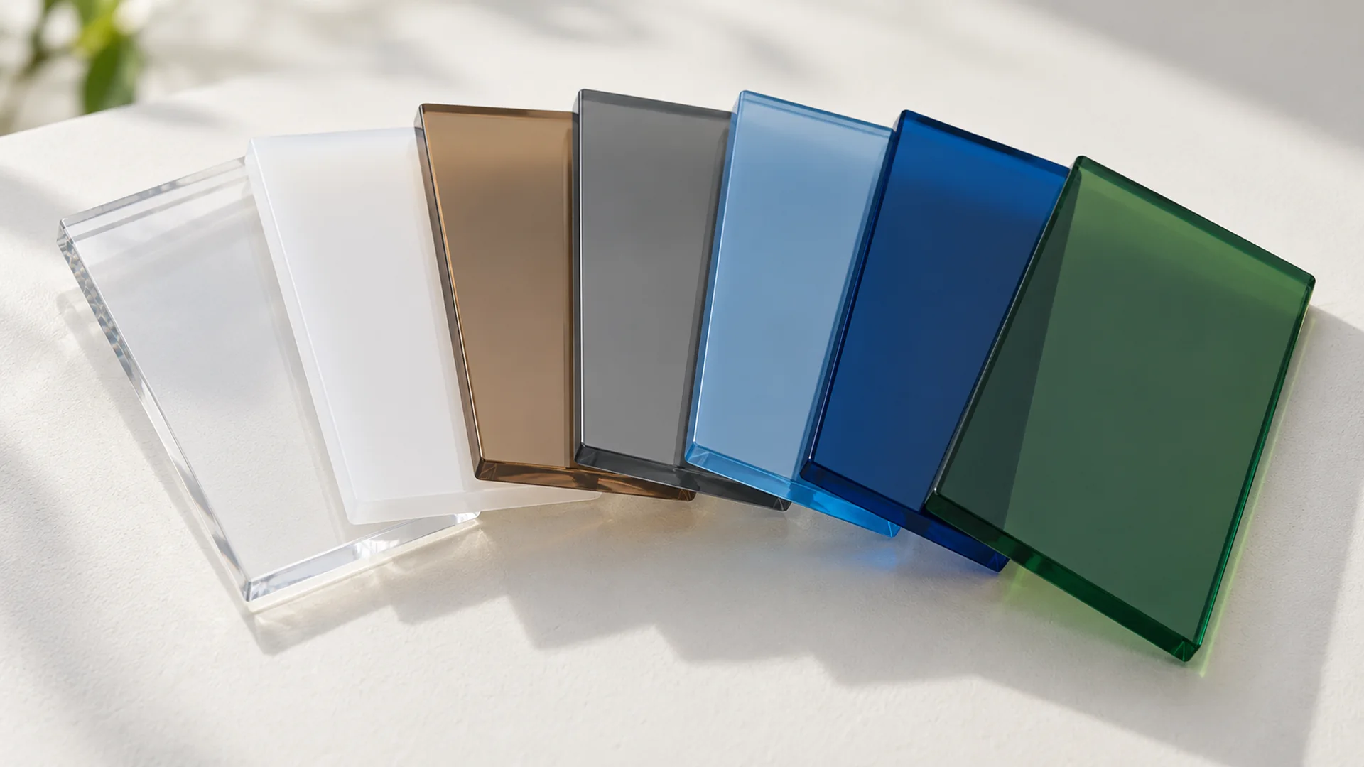 Seven solid polycarbonate colour sample concepts