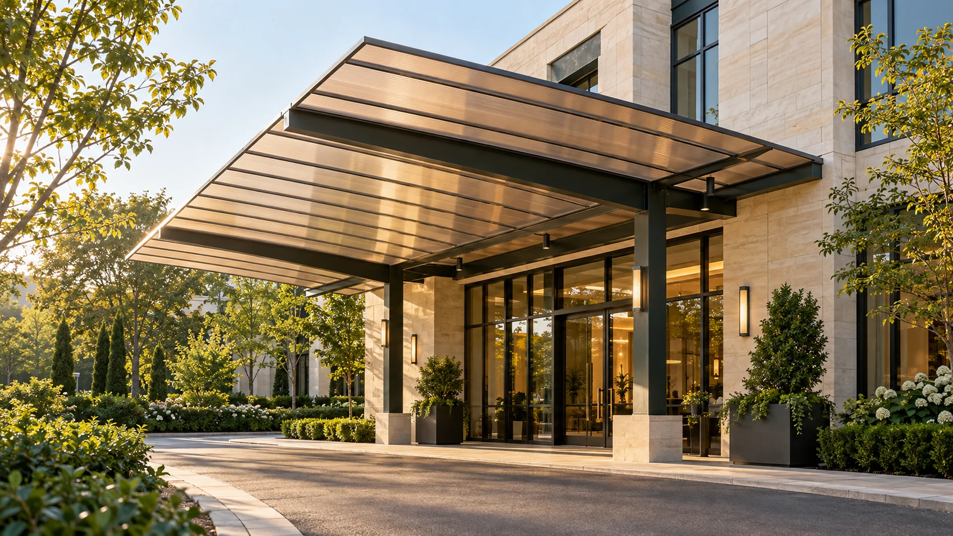 Bronze polycarbonate entrance canopy design concept