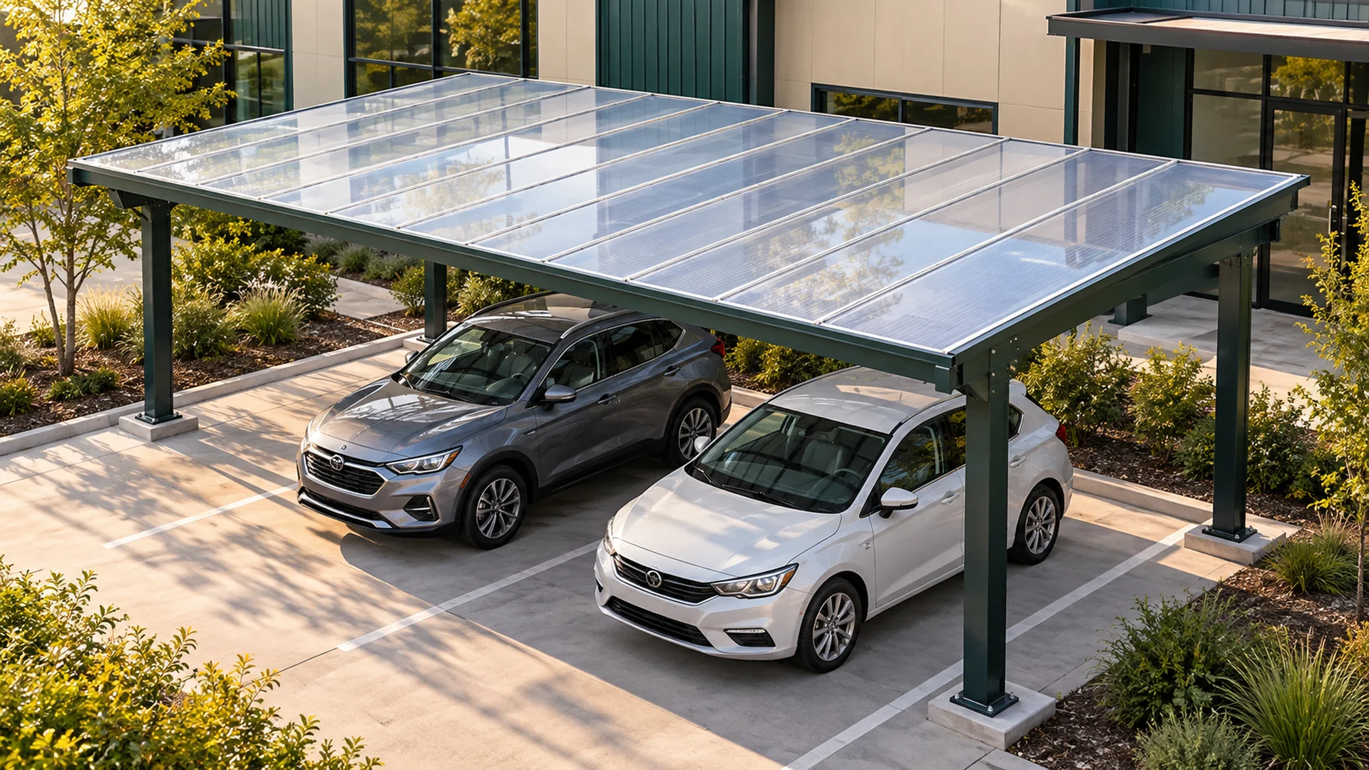 Standing-seam polycarbonate parking canopy design concept