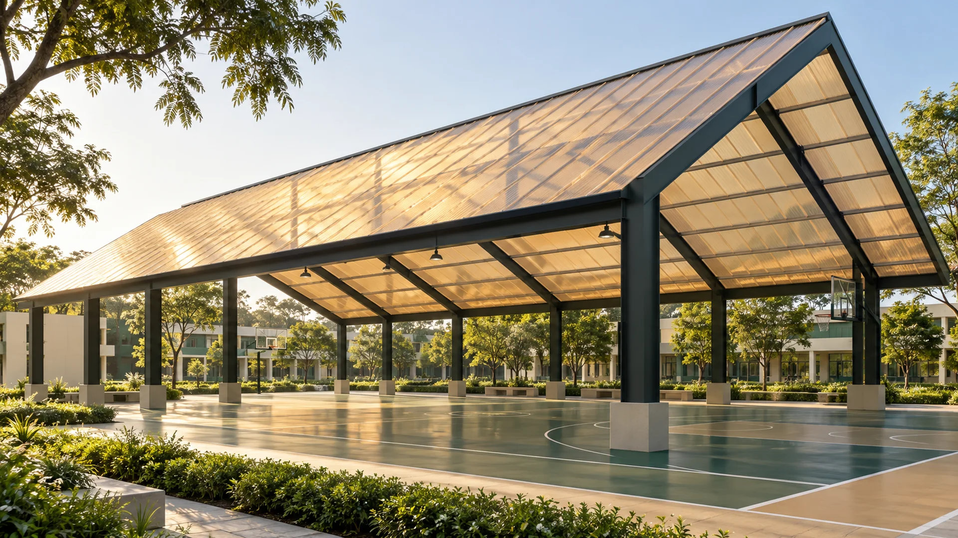 Polycarbonate-roofed recreational pavilion design concept